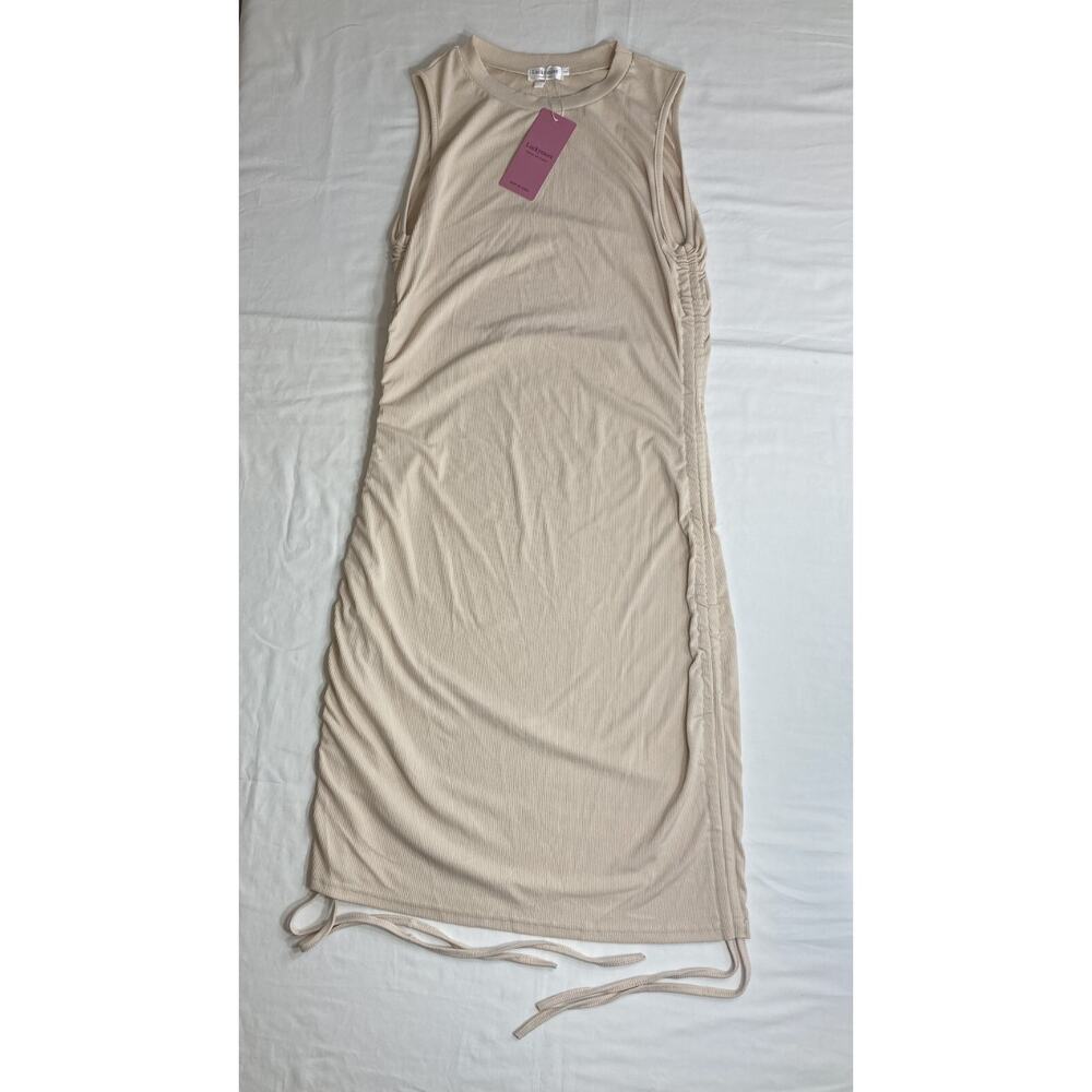 Luckymore Dress Women's Large Ivory Sleeveless Knee Length Side Drawstring